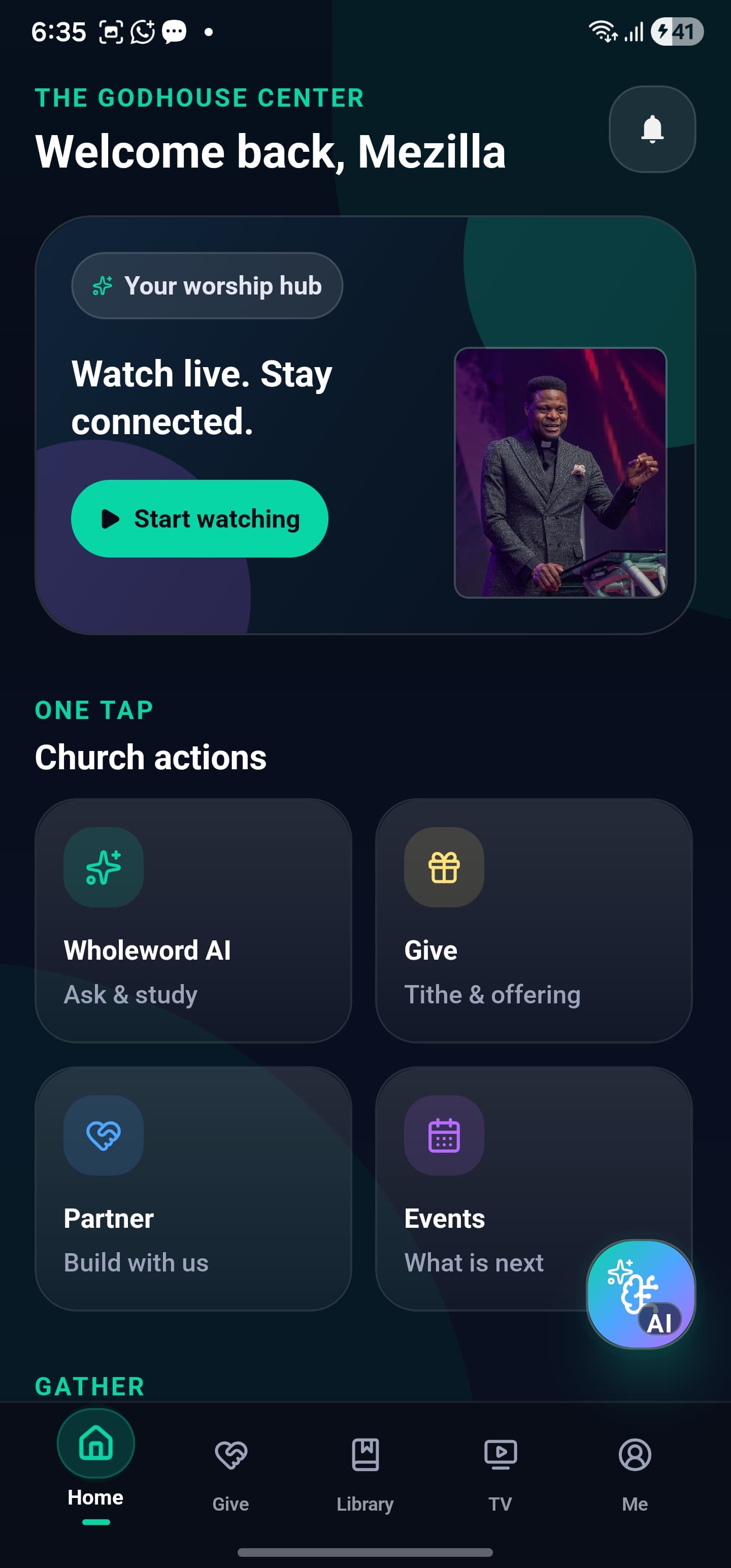 WholeWord App home screen